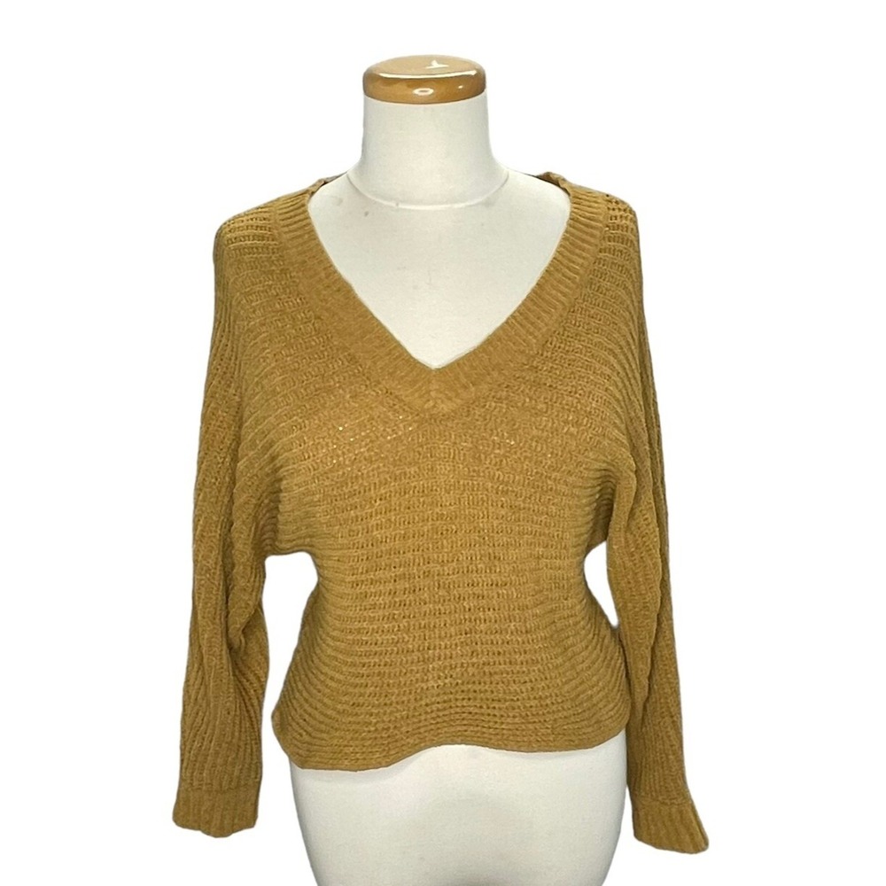 American Eagle Sweater Womens Sm Brown Oversized Long Sleeve Chenille‎ Cropped